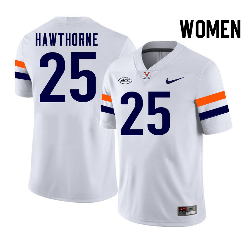 Women Virginia Cavaliers #25 Donte Hawthorne College Football Jerseys Stitched-White